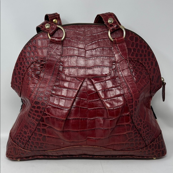 MARCO BUGGIANI CALF HAIR CROC EMBOSSED GENUINE LEATHER BOWLER BAG MADE IN ITALY - Picture 5 of 17